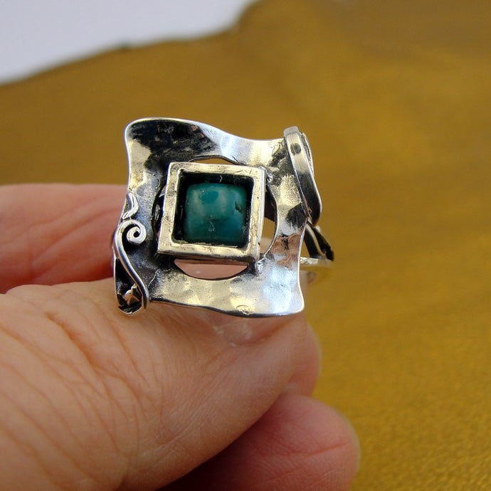 Hadar Designers Turquoise Ring sz 7, 7.5 Handmade 925 Sterling Silver (Sha) SALE