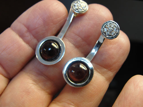 Hadar Designers Red Garnet Zircon Earrings Handmade 925 Sterling Silver (MS) CSMS