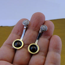 Load image into Gallery viewer, Hadar Designers 9k Yellow Gold Sterling Silver Garnet Zircon Stud Earrings (MS)