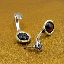 Load image into Gallery viewer, Hadar Designers 9k Yellow Gold Sterling Silver Garnet Zircon Stud Earrings (MS)