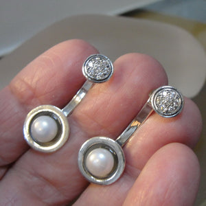 Hadar Designers 925 Sterling Silver White Pearl Zircon Stud Earrings (MS) CSMS