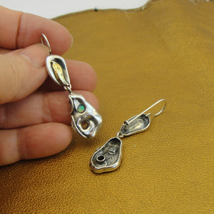 Hadar Designers Opal Earrings 9k Yellow Gold 925 Silver Handmade Artistic (MS) y