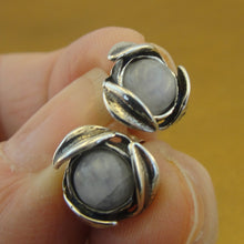 Load image into Gallery viewer, Hadar Designers Floral Handmade Sterling Silver Gray Agate Stud Earrings (gr)