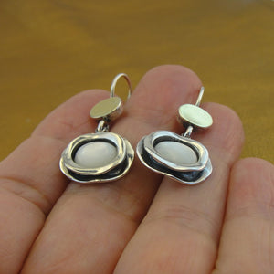 Hadar Designers 9k Yellow Gold Sterling Silver MOP Pearl Earrings Handmade (MS)y