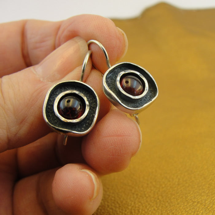 Hadar Designers Sterling 925 Silver Red Garnet Earrings Art Handmade (SN) SALE