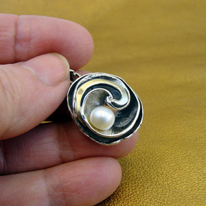 Hadar Designers Handmade 9k Yellow Gold Sterling Silver Pearl Pendant () SALE