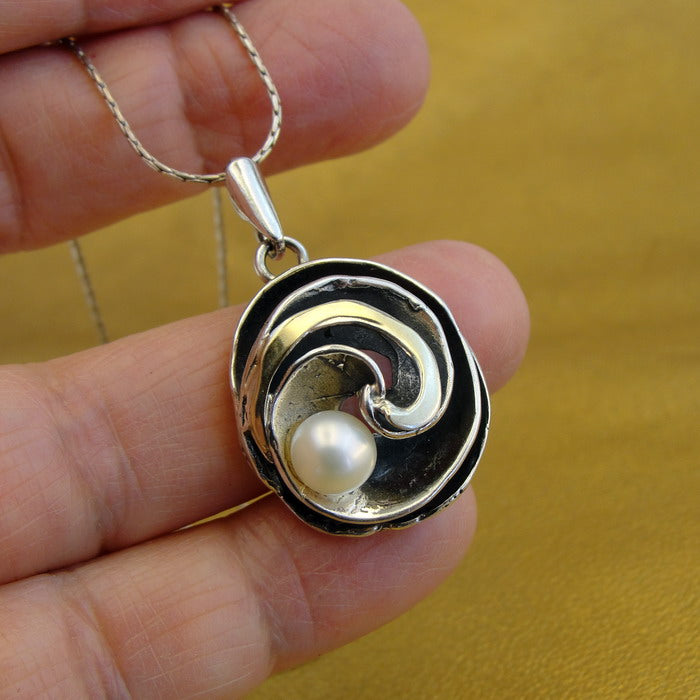 Hadar Designers Handmade 9k Yellow Gold Sterling Silver Pearl Pendant () SALE