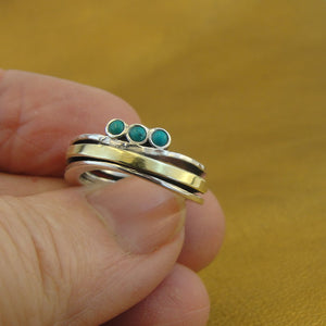 Hadar Designers Turquoise Ring 4.5,5,6,7,8,9 Handmade 9k Yellow Gold 925 Silver