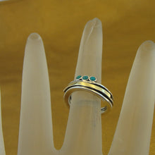 Load image into Gallery viewer, Hadar Designers Turquoise Ring 4.5,5,6,7,8,9 Handmade 9k Yellow Gold 925 Silver