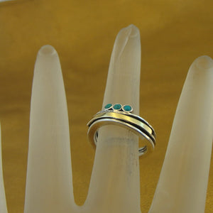 Hadar Designers Turquoise Ring 4.5,5,6,7,8,9 Handmade 9k Yellow Gold 925 Silver