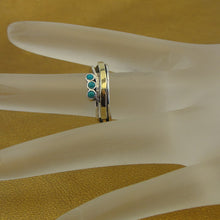 Load image into Gallery viewer, Hadar Designers Turquoise Ring 4.5,5,6,7,8,9 Handmade 9k Yellow Gold 925 Silver