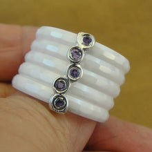 Load image into Gallery viewer, Amethyst Ring White Ceramic 925 Silver 7,8,9,10  Handmade Hadar Designers (I r889