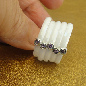 Amethyst Ring White Ceramic 925 Silver 7,8,9,10  Handmade Hadar Designers (I r889