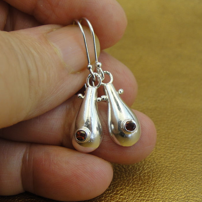 Hadar Designers Red Garnet CZ Drop Earrings Handmade 925 Sterling Silver (B) Y