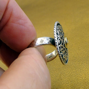 Zircon Ring 9k Yellow Gold 925 Silver Filigree  6.5,7 Handmade Hadar Designers ()Y