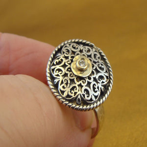Zircon Ring 9k Yellow Gold 925 Silver Filigree  6.5,7 Handmade Hadar Designers ()Y
