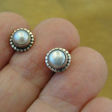 Load image into Gallery viewer, Hadar Designers Handmade Sterling Silver Real White Pearl Stud Earrings (H