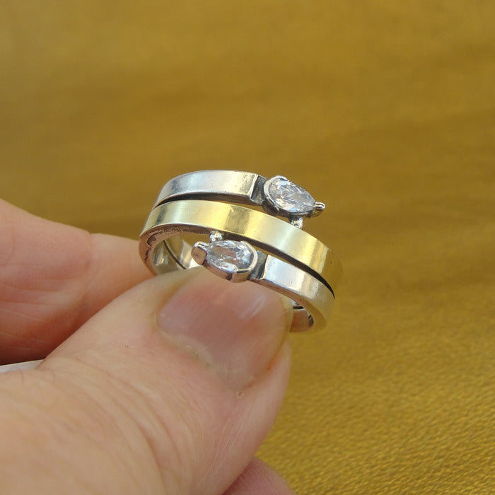 Hadar Designers 9k Yellow Gold Sterling Silver Zircon Ring 6.5,7,8,9 Handmade(MS