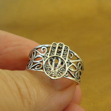 Load image into Gallery viewer, Hadar Designers Hamsa filigree 925 Sterling Silver Ring size 8 Handmade ( ) LAST