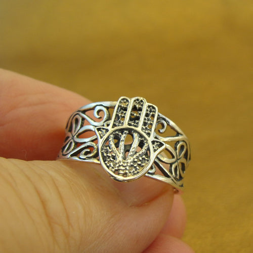Hadar Designers Hamsa filigree 925 Sterling Silver Ring size 8 Handmade ( ) LAST