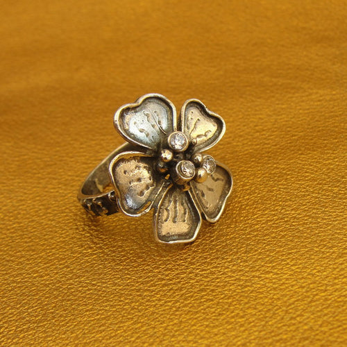 Floral Ring 925 Sterling Silver Zircon  6.5, 7 Handmade Hadar Designers () SALE