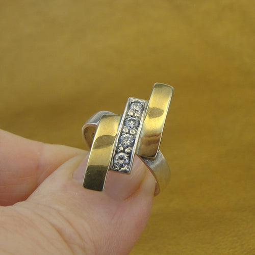 Hadar Designers 9k Yellow Gold 925 Silver Zircon Ring, Handmade (Msy