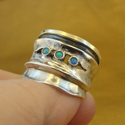 Hadar Designers Blue Opal sz 7,7.5,8,9 Ring 9k Gold 925 Sterling Silver (ms) Y