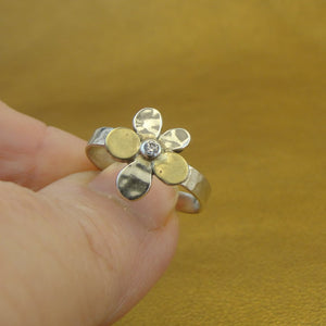 Hadar Designers Yellow Gold 925 Silver Zircon Floral Ring 6,7,8,9 Handmade (MS)y