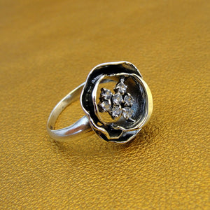 Hadar Designers 9k Yellow Gold White Zircon Ring 925 Silver 6,7,8,9 Handmade(MS