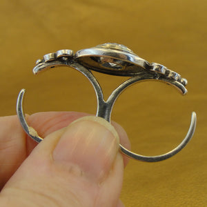Hadar Designers Yellow Gold 925 Silver Zircon 2 Finger Ring Adjustable sz ()SALE
