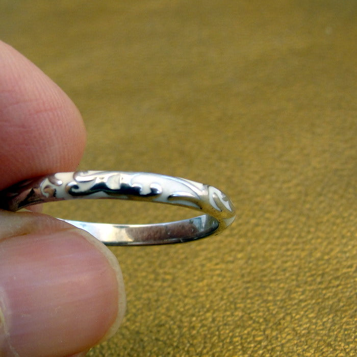 Hadar Designers White Enamel Sterling Silver Ring sz 9, 9.5 Handmade (SN) LAST