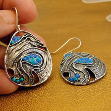 Load image into Gallery viewer, Hadar Designers 925 Sterling Silver Blue Opal Earrings Handmade Dangle (AS)
