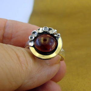 Hadar Designers Garnet Ring 9k Yellow Gold Sterling Silver  5,6,7,8,9 (MS)