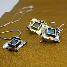 Load image into Gallery viewer, Hadar Designers blue topaz cz earrings 9k gold 925 silver handmade (MS 351)