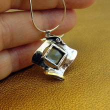 Load image into Gallery viewer, Hadar Designers Blue Topaz Pendant Handmade 9k Gold 925 Sterling Silver (MS 351)