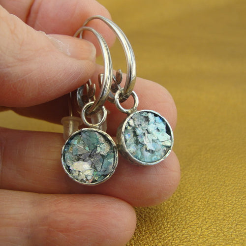 Hadar Designers Antique Roman Glass Earrings Handmade 925 Sterling Silver (as) Y