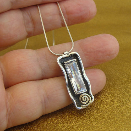 Hadar Designers 9k Yellow Gold 925 Silver Zircon Pendant Modern Art Handmade (MS