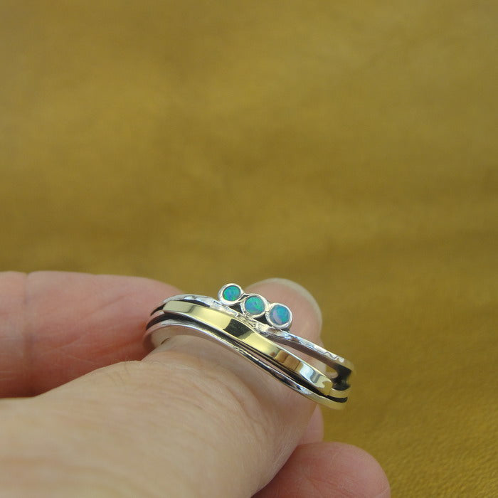 Hadar Designers Blue Opal 6,7,8,9 Ring 9k Gold 925 Sterling Silver (ms)