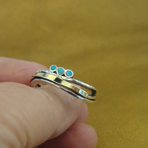 Hadar Designers Blue Opal 6,7,8,9 Ring 9k Gold 925 Sterling Silver (ms)