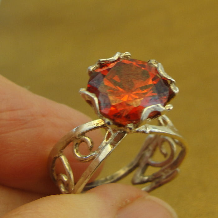 Hadar Designers Engagement 925 Sterling Silver Red Zircon Ring size 6.5,7 ()LAST