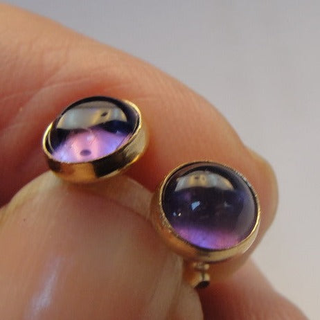 Amethyst Stud Earrings 14k Yellow Gold Filled 6mm Handmade Hadar Designers (v) y