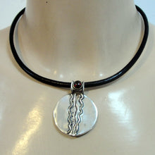 Load image into Gallery viewer, Hadar Designers Black Leather Garnet 925 Silver Pendant Handmade Sophisticated(H