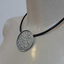 Load image into Gallery viewer, Hadar Designers Black Leather Sterling Silver Pendant Handmade Sophisticated (H