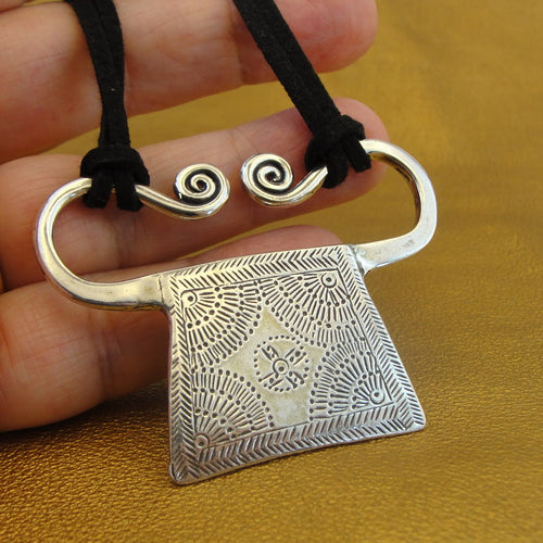 Hadar Designers Black Leather Pendant 925 Sterling Silver Handmade Artistic (H