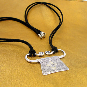 Hadar Designers Black Leather Pendant 925 Sterling Silver Handmade Artistic (H