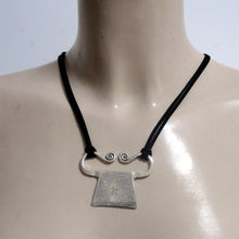 Load image into Gallery viewer, Hadar Designers Black Leather Pendant 925 Sterling Silver Handmade Artistic (H