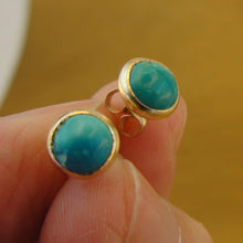 Load image into Gallery viewer, Turquoise Stud Earrings 6mm  Handmade 14k Yellow Gold filled Hadar Designers  (v