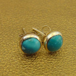 Turquoise Stud Earrings 6mm  Handmade 14k Yellow Gold filled Hadar Designers  (v