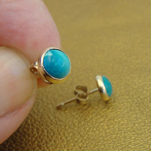 Turquoise Stud Earrings 6mm  Handmade 14k Yellow Gold filled Hadar Designers  (v