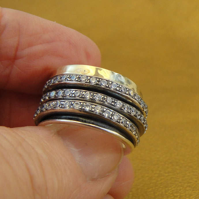 Hadar Designers swivel zircon ring sz 4.5, 5 9k yellow gold sterling silver (I r